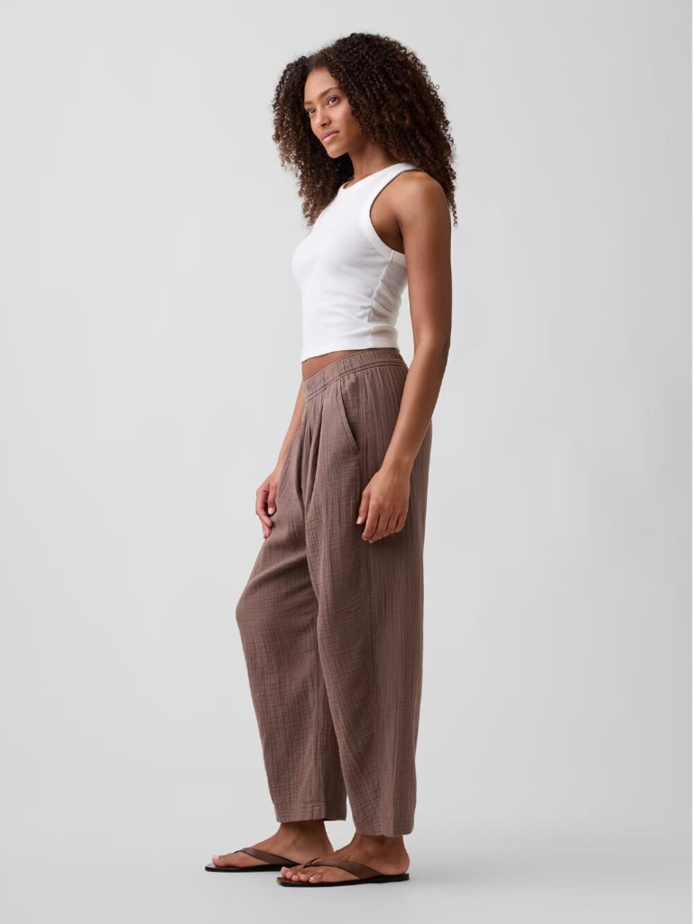GAP Mid Rise Pull-On Barrel Gauze Pants 100 % Cotton - Picture 2 of 8